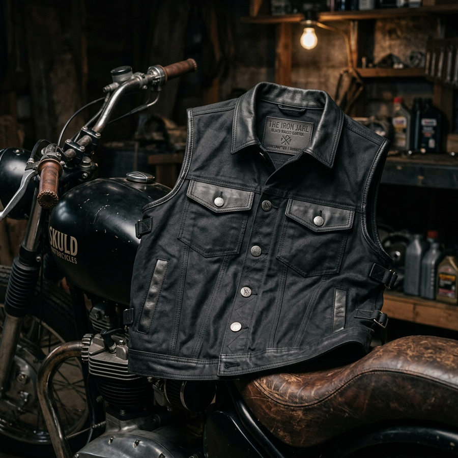 The Iron Jarl Black Waxed Canvas Riding Vest