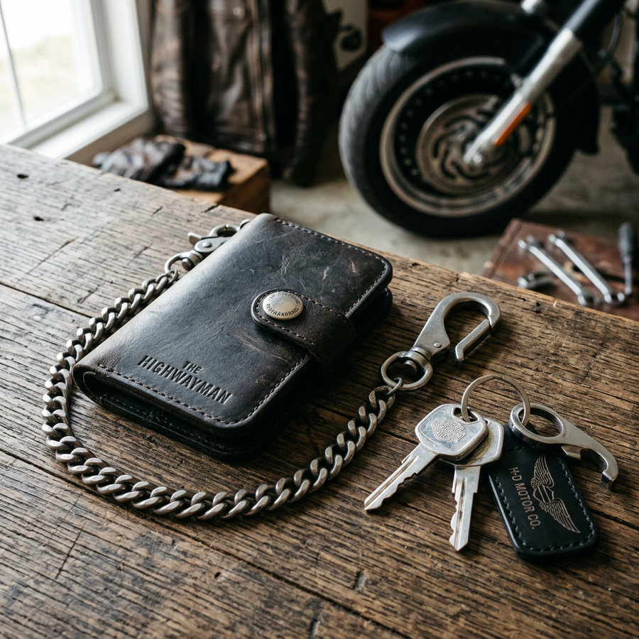 The Highwayman Black Leather Chain Wallet